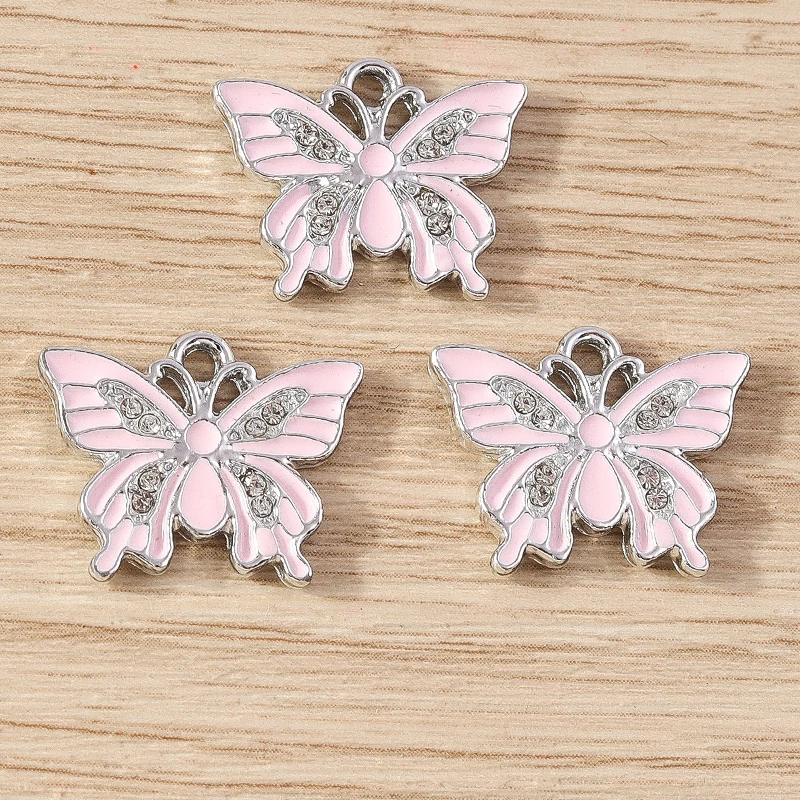 10 Stück 19x15mm Niedliche Kristall-Emaille Fliegende Schmetterling-Anhänger für Schmuckherstellung, Ohrringe, Halsketten, DIY-Bastelbedarf – Detail 6