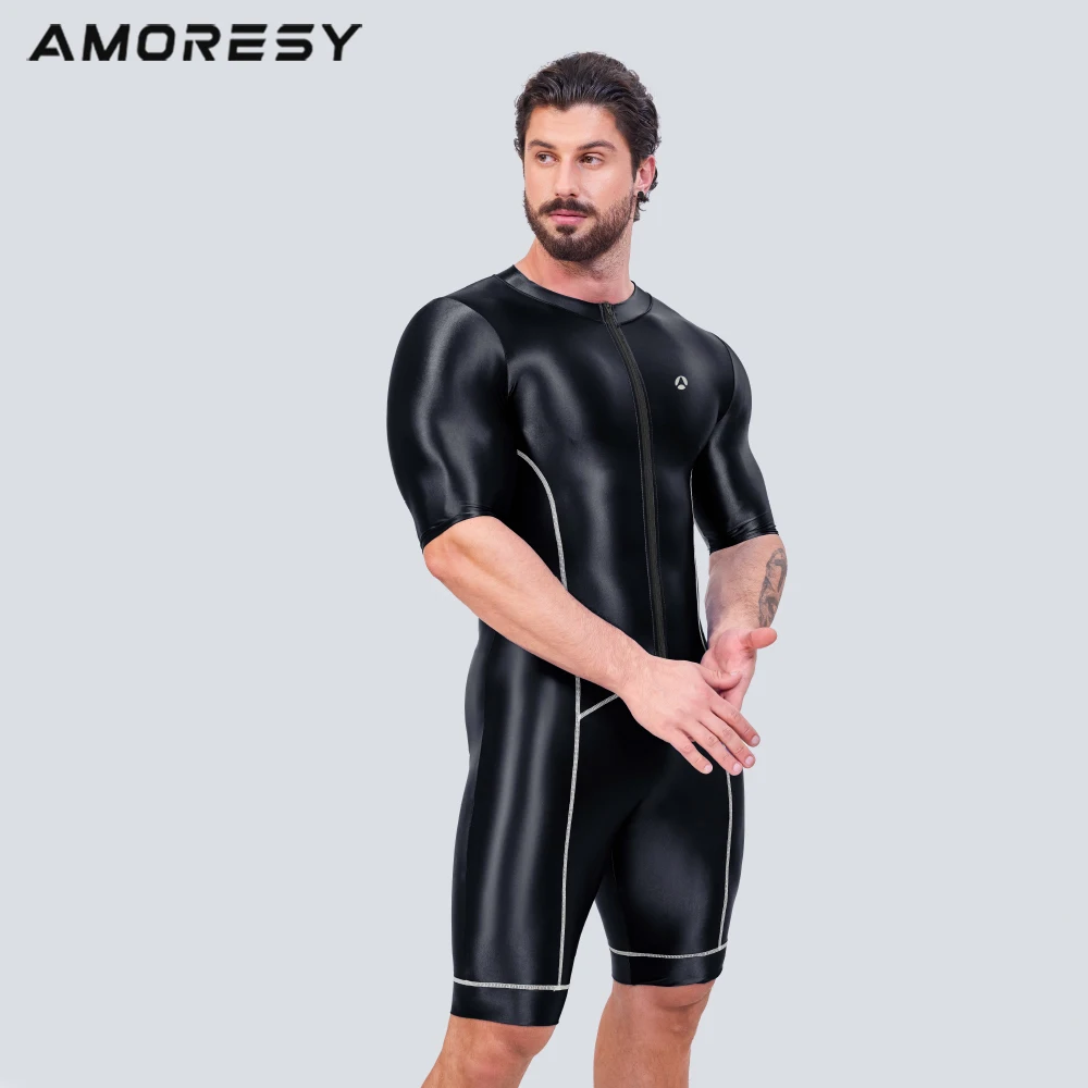 AMORESY - Mono de una pieza brillante para hombre, para triatlón, natación, running, carretera, montaña, carreras, ciclismo