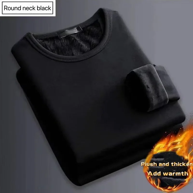 Winter Men's Thickening Velvet Warm Tops Men's Winter Long-sleeved Thermal Underwer Male Round Neck Fashion T-shirt M-5XL