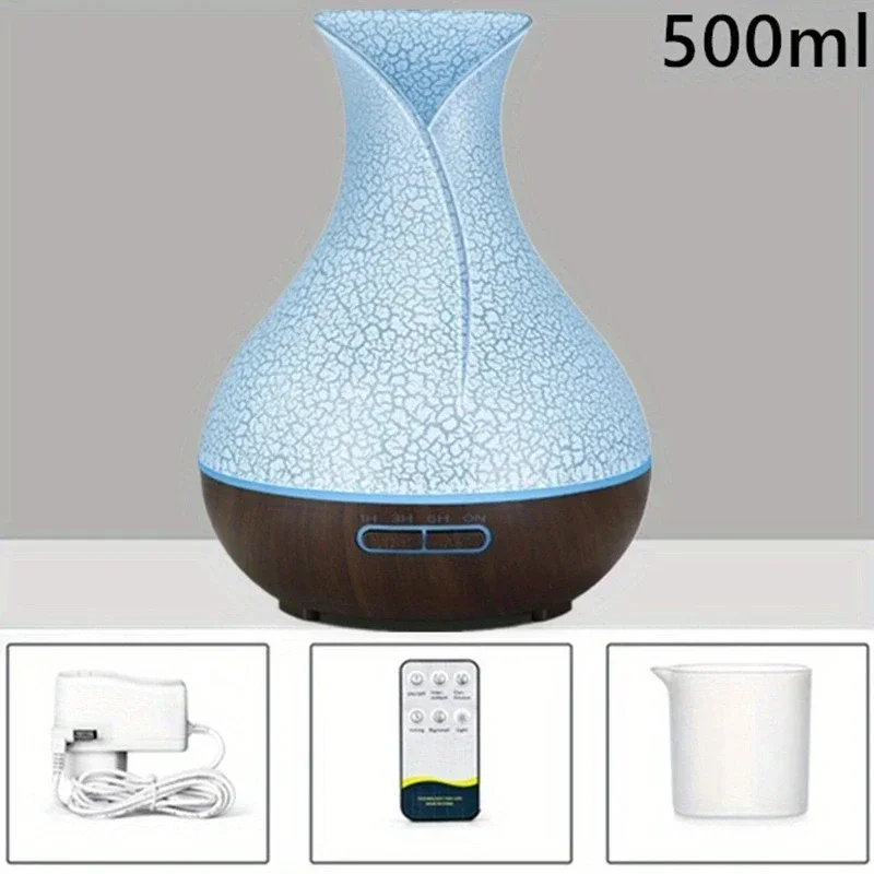 500ml Essential Oil Diffuser, Ultrasonic Aroma Diffuser with 10-20 Hours  Longer Working Time, Humidifier with Waterless Auto-off Function, 4 Timers,  7-Color LED Light for Home, Dark Brown 