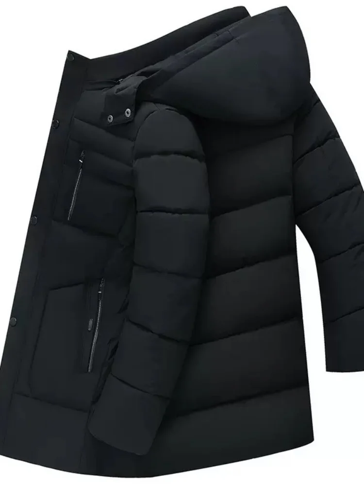New Autumn/Winter Fashion Solid Color Fleece-Lined Thickened Warm Hooded Cotton Jacket Men's Casual Loose Sports Plus Size Coat