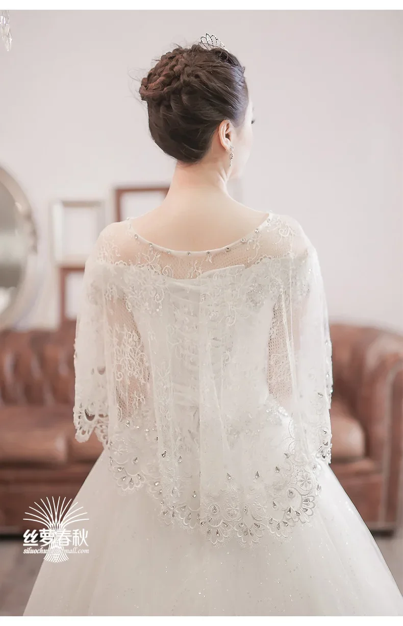SSYFashion Wedding Shawl White Lace Shawl Luxury Beading Bridal Shawls Wedding Wrap Jacket Accessories