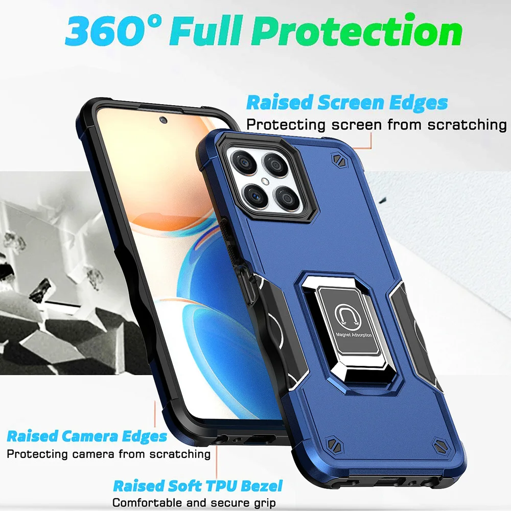 KEYSION Stoßfestes Rüstungsgehäuse für Honor X8 Silikon + PC Metallringständer Telefonrückseite für Huawei Honor X30i_voghion.com