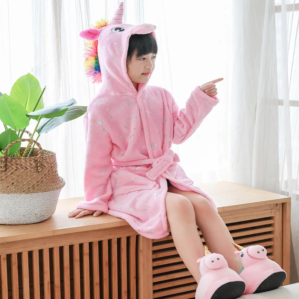 Kigurumi Husky Children Bathrobe Bath Robe Autumn Winter Animal Unicorn Hooded Pajamas For Boys Girls Towel Robes Kids Nightgown