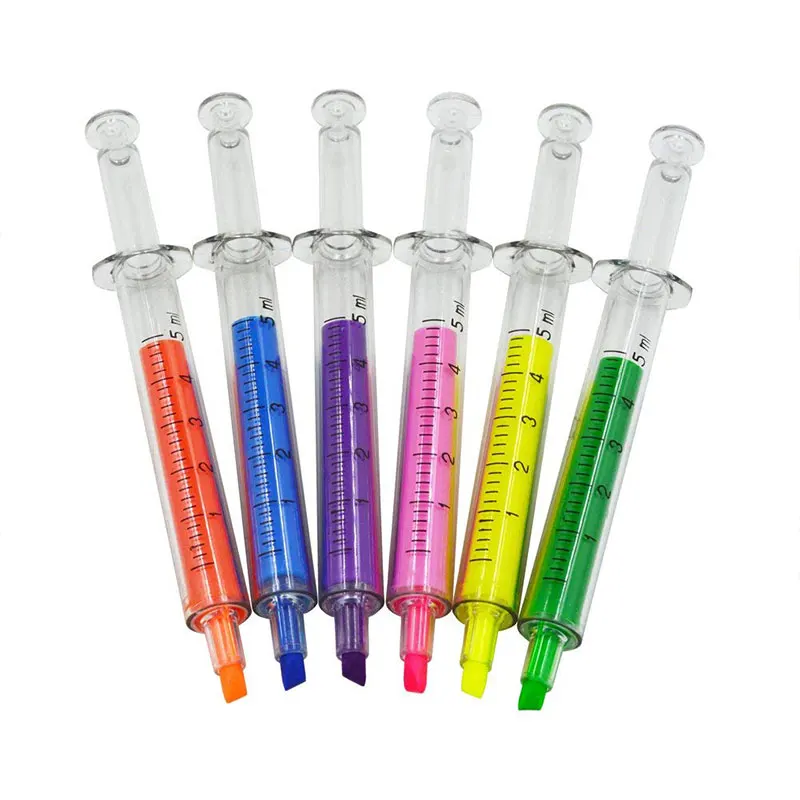 48Pcs Nurse Pen Novelty Highlighter Pen Stationery Syringe Highlighter Fluorescent Needle Tube Watercolor Nite Writer Pens
