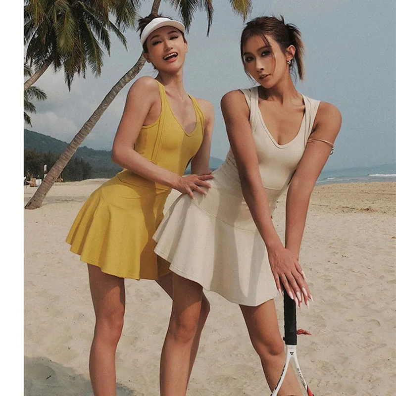 Tennis Dress Female Sleeveless Sport Suits Training Running Fitness Short Skorts Golf Badminton Tracksuits Padded Yoga Skirts women dress sports clothing