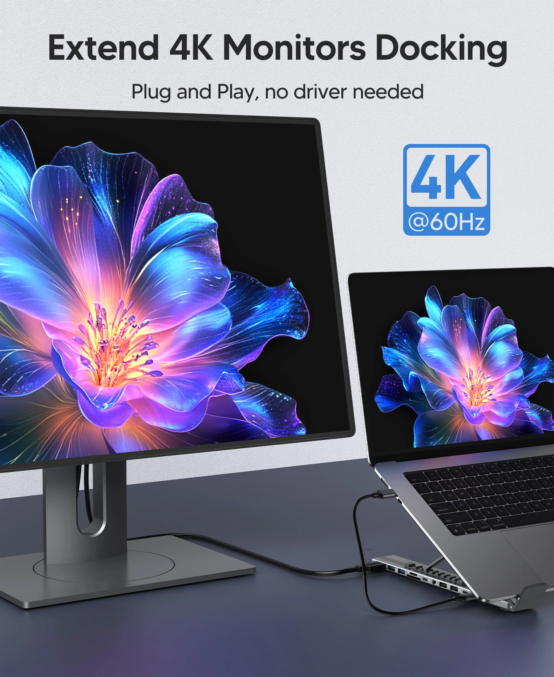 노트북 도킹 스테이션 11 in 1 USB C 허브 (4K@60Hz HDMI, PD 100W, SD/TF, 오디오) 유니버설 독 태블릿 스탠드 (맥북 프로/에어 호환)