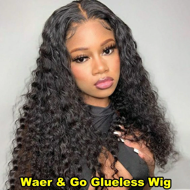 

Wear Go Wig Human Hair Brazilian Deep Wave 4x4 HD Lace Front Wig Glueless Preplucked Human Wigs Ready To Go Pre Bleached Knots