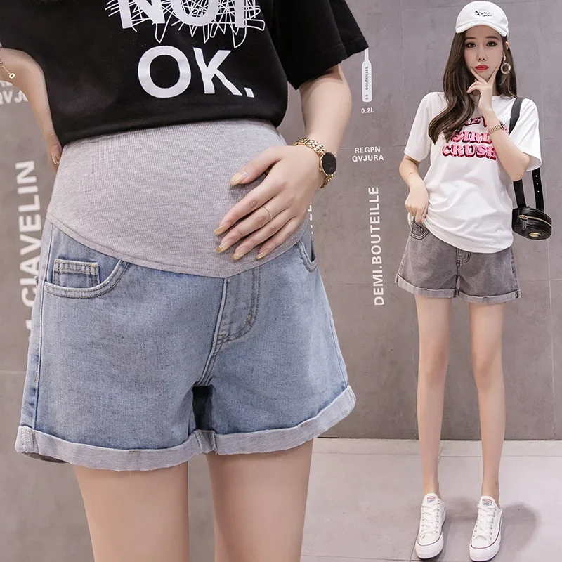 Pregnant Shorts Maternity Pants Summer Fashion Denim Curling Holes Stretch Belly Clothes for Pregnant Women