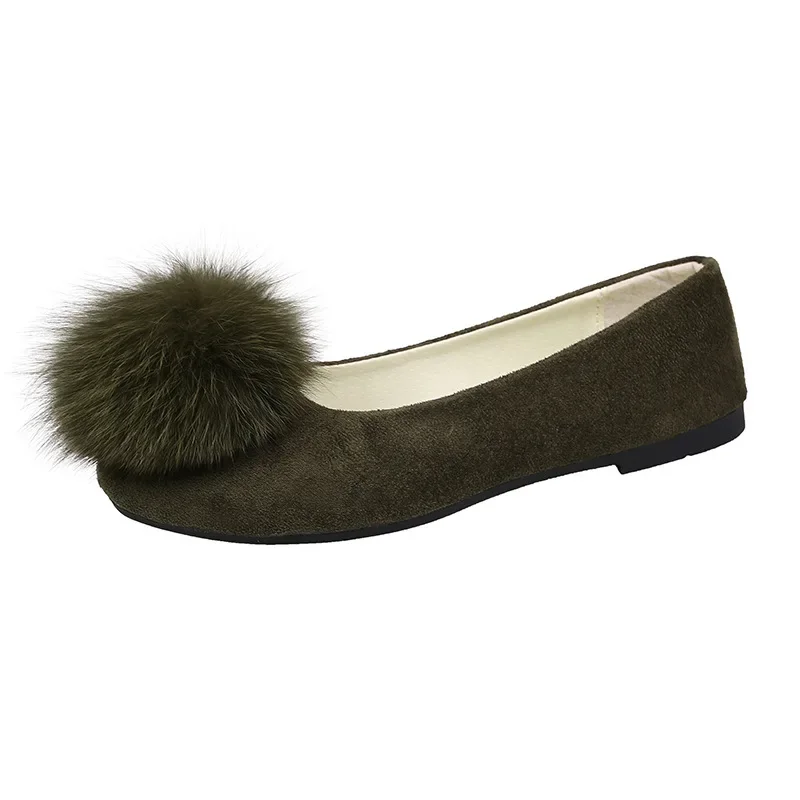 Furball single shoe woman Spring and Autumn Korean version square head suede women's flats big size casual shoes for women