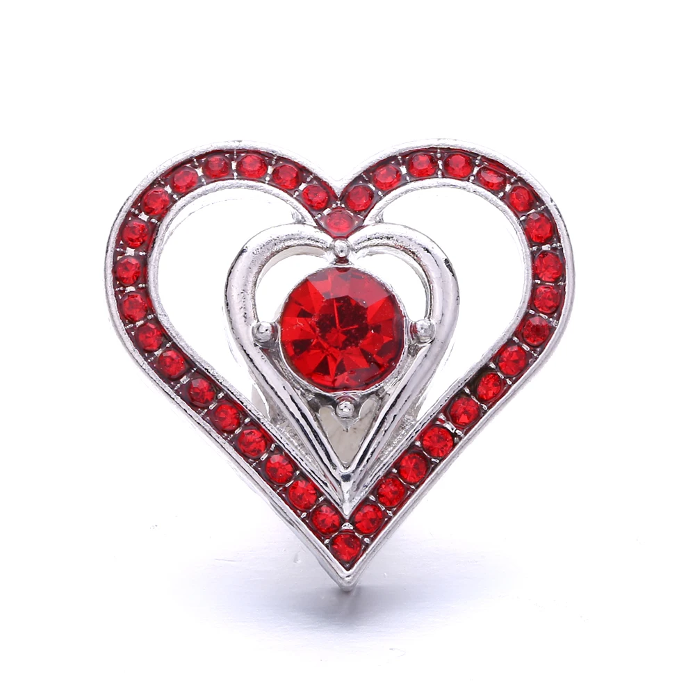 20pcs Rhinestone Heart 18mm Metal Snap Buttons Fit Snap Bracelet Bangle Necklace DIY Snaps Buttons Jewelry