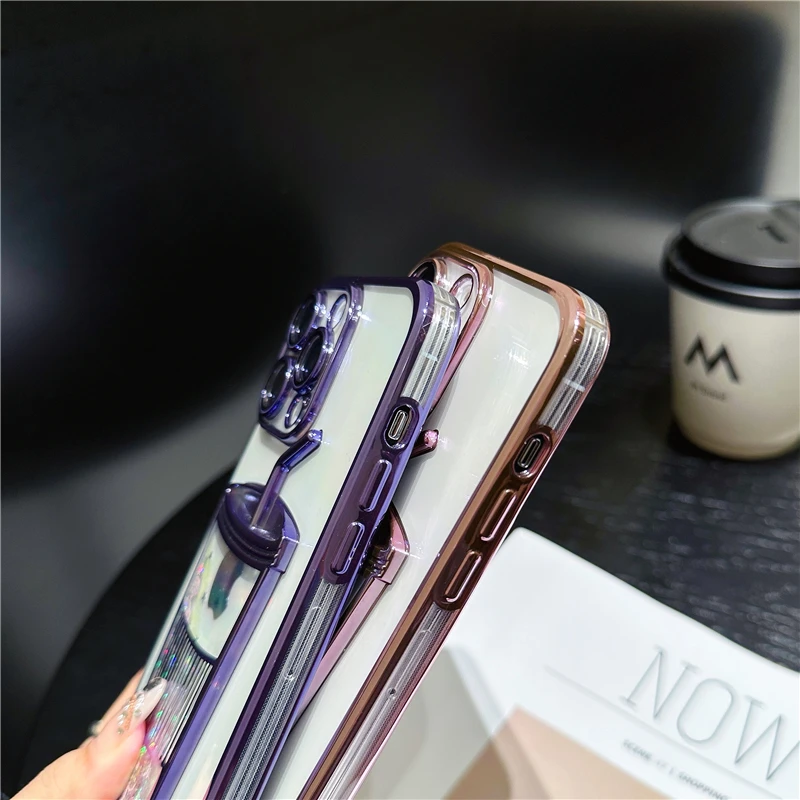 Fashion Milk Tea Cup Bling Glitter Star Quicksand Case for iPhone