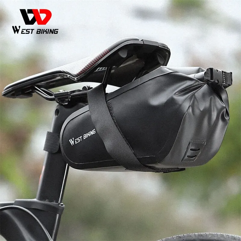 WEST BIKING Waterproof Saddle Bag Tools Storage Rear Seat Tail Bag 2.3L MTB Road Bicycle Roll Closure Pouch Cycling Accessories