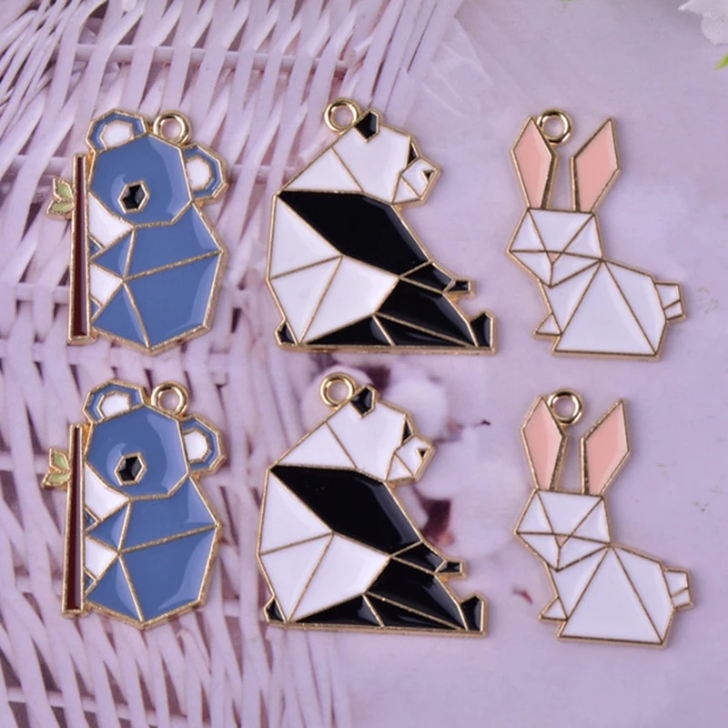 

10pcs Y2k Fashion Origami Panda Rabbit Koala Cartoon Alloy Charm Design Jewelry Handmade Metal Charms Decoration For Gifts