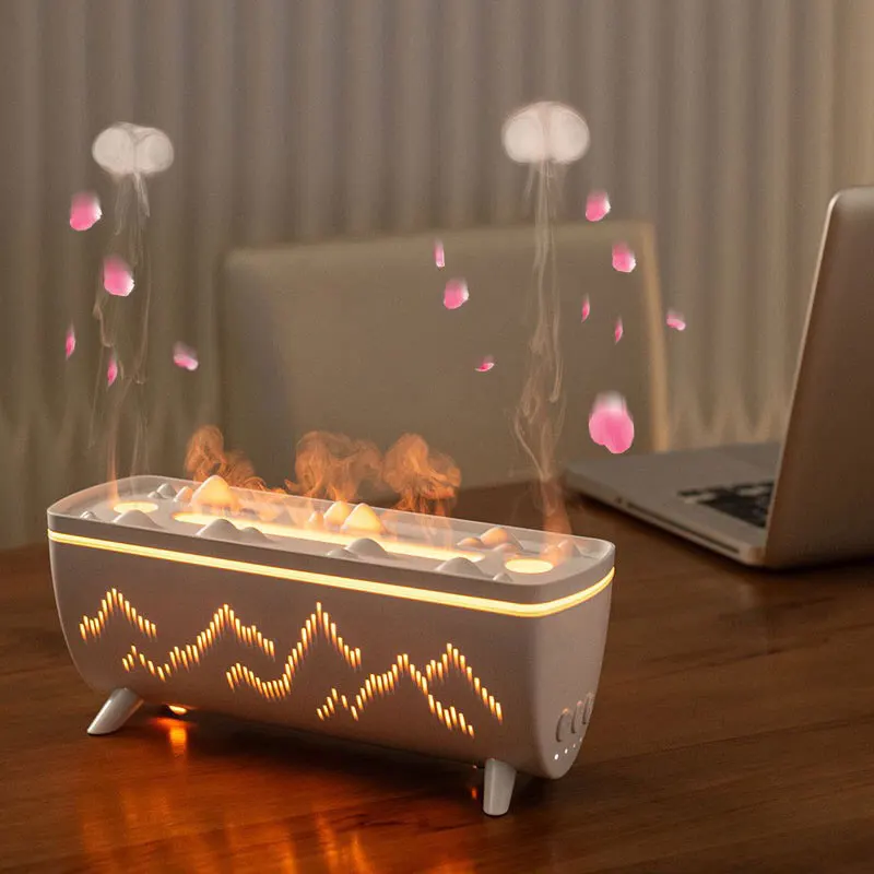 Humidificador Simulated Flame Household Aromatherapy Machine Desktop Ultrasonic Double Spray Office Humidifier 3