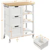 Kitchen island cart on wheels with bamboo countertop, 3 drawers, 3 removable shelves, lockable casters, storage cabinet 2
