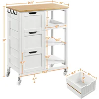 Kitchen island cart on wheels with bamboo countertop, 3 drawers, 3 removable shelves, lockable casters, storage cabinet 2