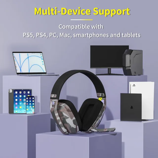 BINNUNE BW06 2.4GHz Wireless Gaming Headset with Mic for PS5 PS4 PC Mac Playstation Bluetooth Gaming Headset with Microphone 6