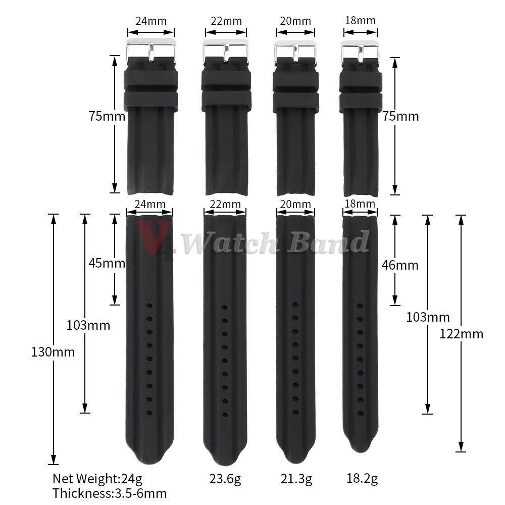 Premium Thick Soft Silicone Watch Band - Sport Waterproof Wrist Strap with Curved Ends