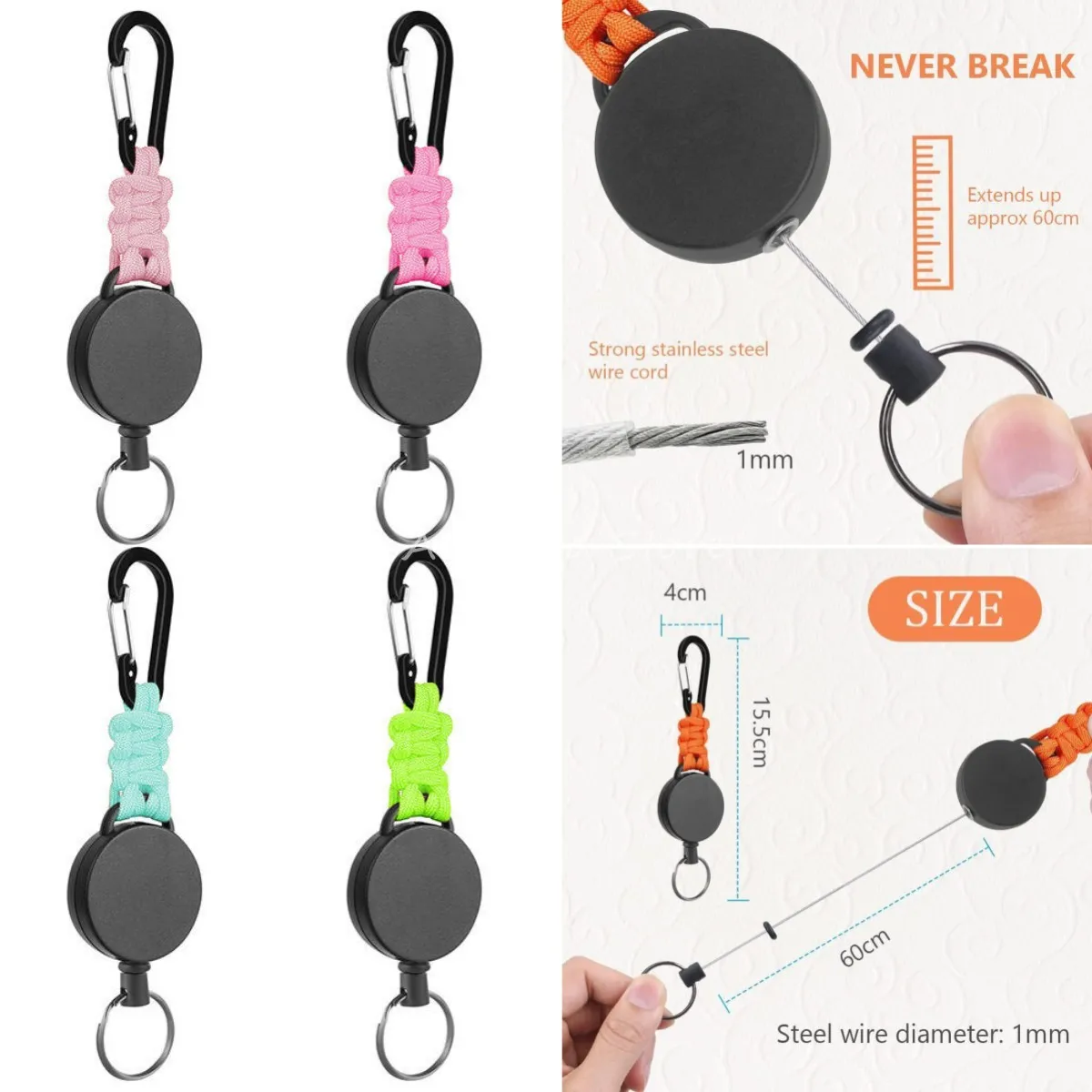 NewColorfulParacordBraidingRetractableKeychainHeavyDutyBadge