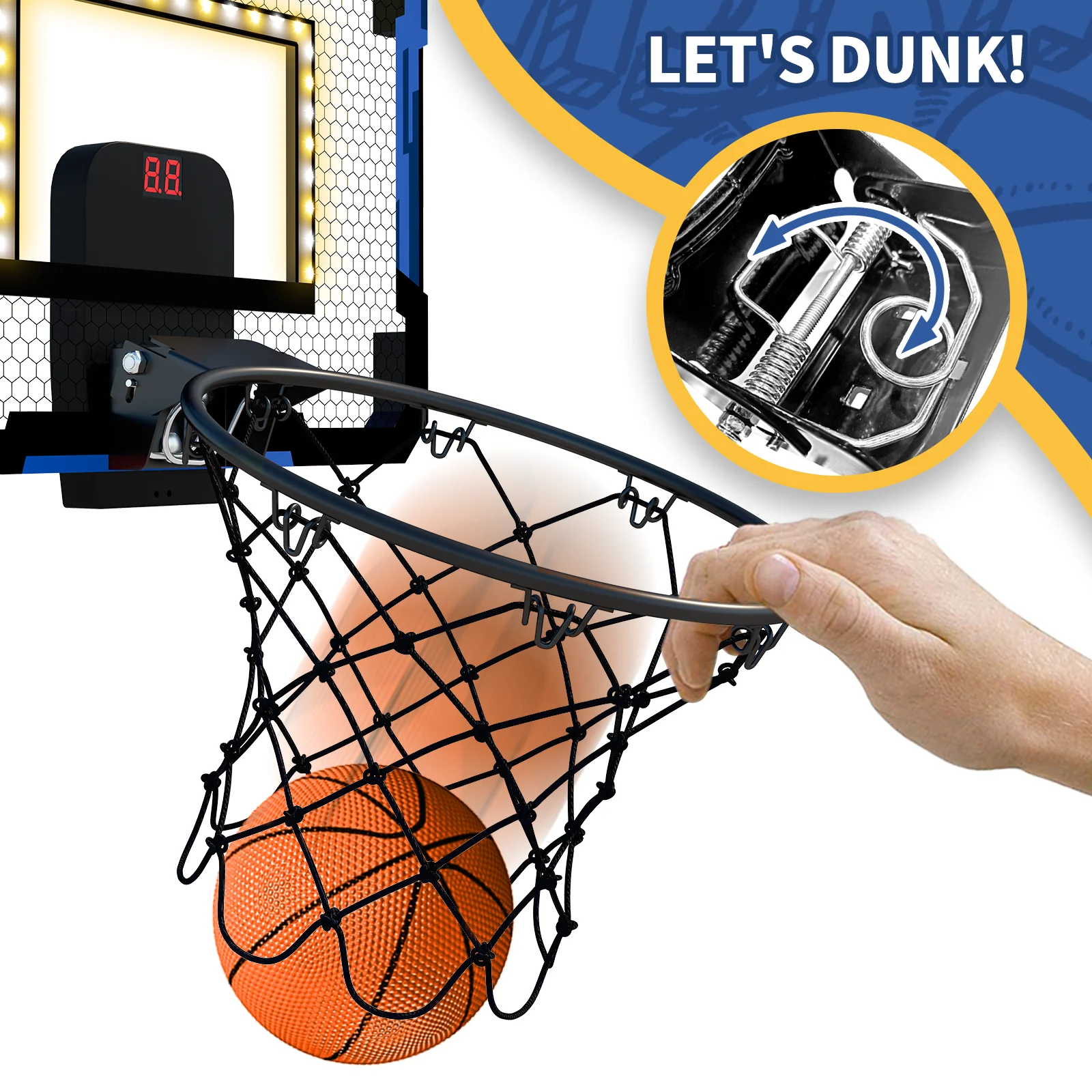 QDRAGON Indoor Basketball Hoop for Kids Door Room Basketball Hoop With LED Lights Basketball Toys for 3 4 5+Year Old Boys Girls 5