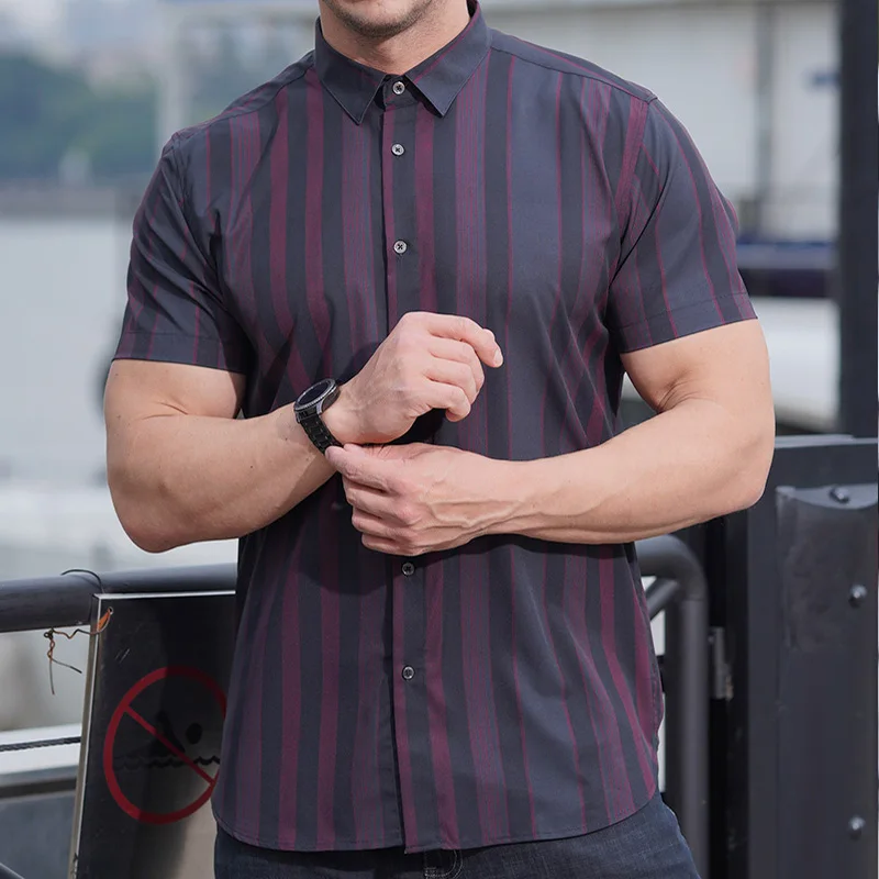 Männer Hemd Streifen Kurzarm Sommer Oversize 6XL 7XL 8XL 10XL Plus Größe Muster Eisig Kalt Mode Lässig Lose Männlich büro Rot – Detail 2