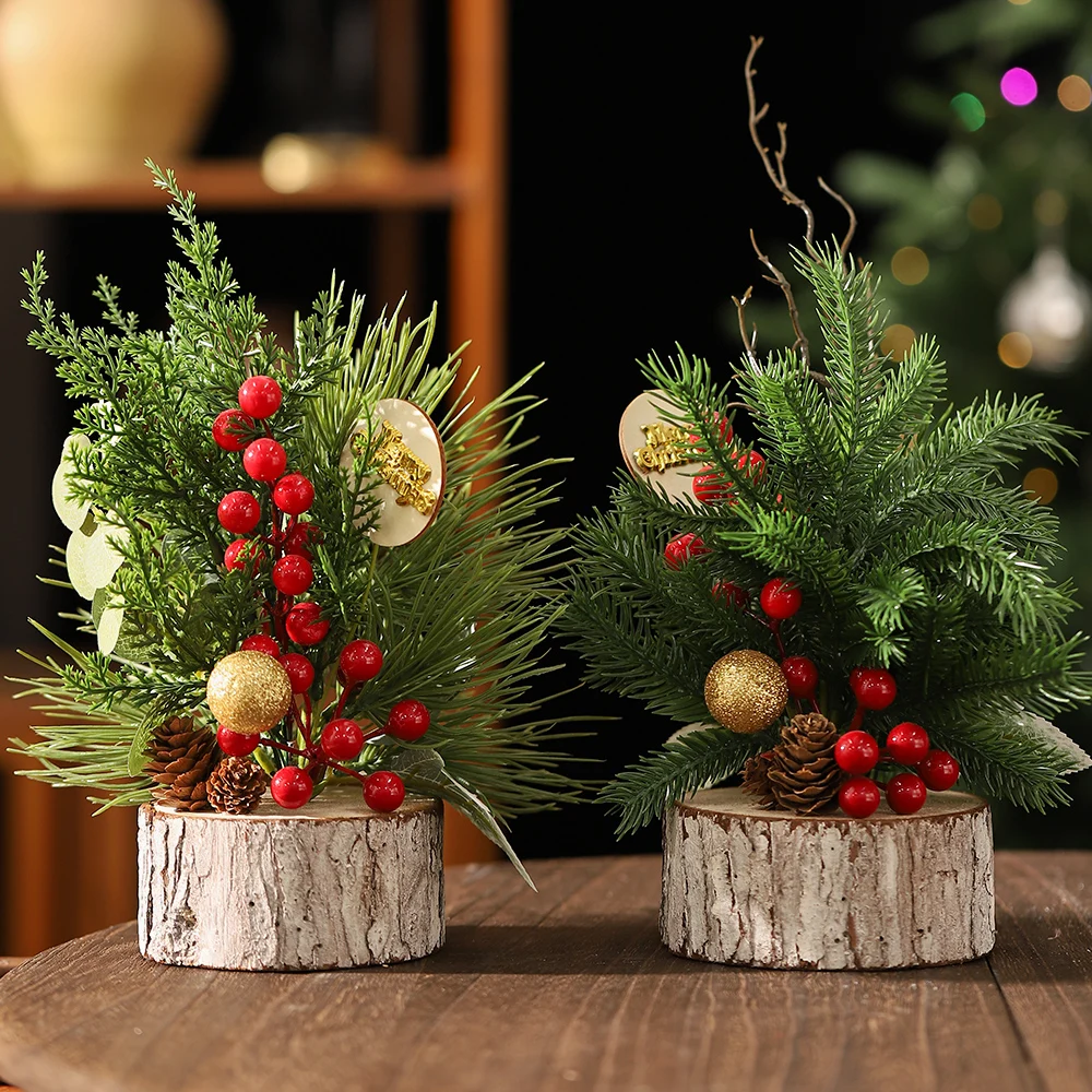 Christmas Desktop Tree With Wreath Artificial Plant Decoration_voghion.com