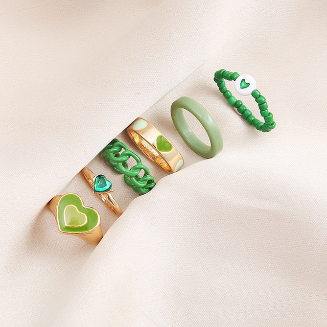 Colorful Enamel Finger Ring Set For Women Heart Butterfly Flower Crystal Kunckle Rings Fashion Lady Party Jewelry