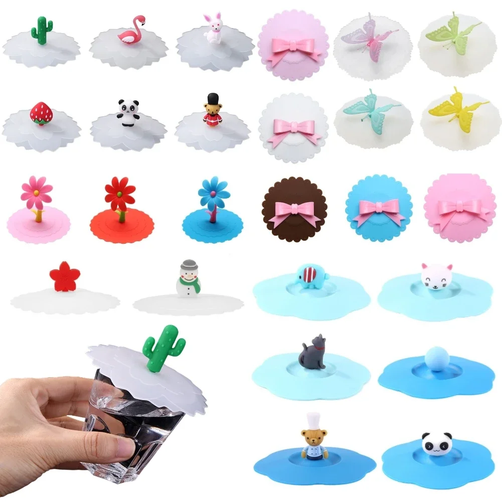 Cute Silicone Cup Cover High Temperature Resistance Sealed Cups Lids Tea Mug Cups Suction Seal Cap Diameter10 cup cover
