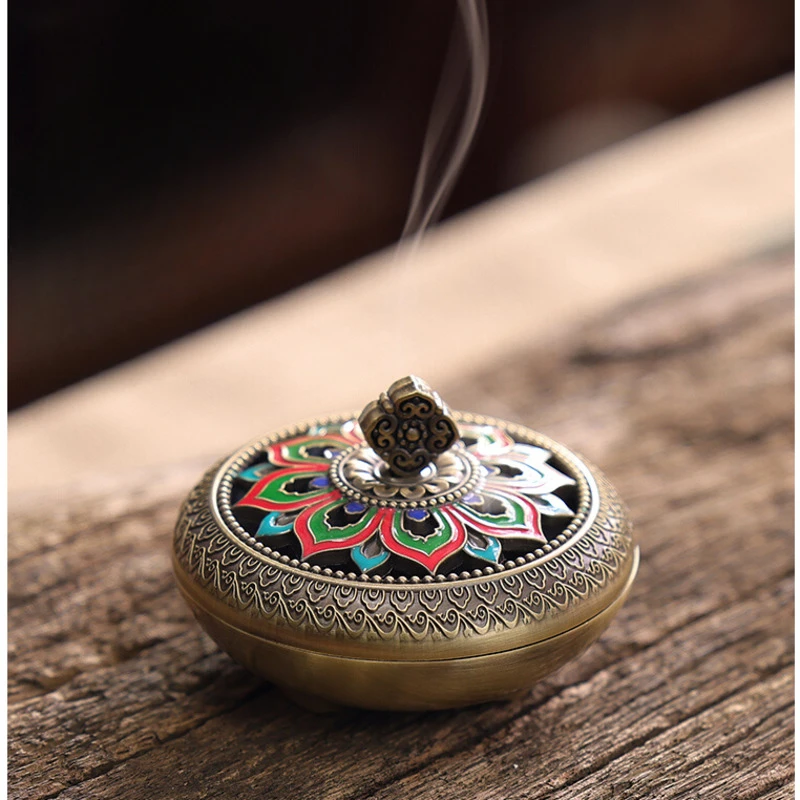 

Ancient Style Enamel Incense Stove Cloisonn Aromatherapy Plate Tea Table Incense Base Flowing Light Colorful Home Fragrance