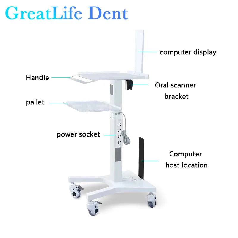 Greatlife Deuk Medische Tandheelkundige Scanner Kar Intraorale Scanner Trolley Gereedschapskar Met Beugellade Houder Mobiele Kast Trolley