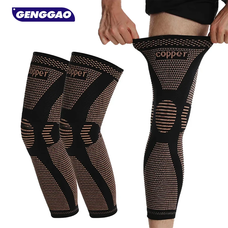 

1/2Pcs Full Leg Compression Sleeve, Copper Knee Sleeves, Anti Slip Compression Stockings,Support for Thigh, Knee,Calf, Arthritis