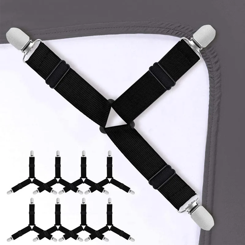 Bed Sheet Fasteners, 4pcs Adjustable Sheet Straps Heavy Duty Bed Sheet Grippers Suspenders for Mattresses Fitted Sheets Flat Sheets, Black, Size: 4pcs