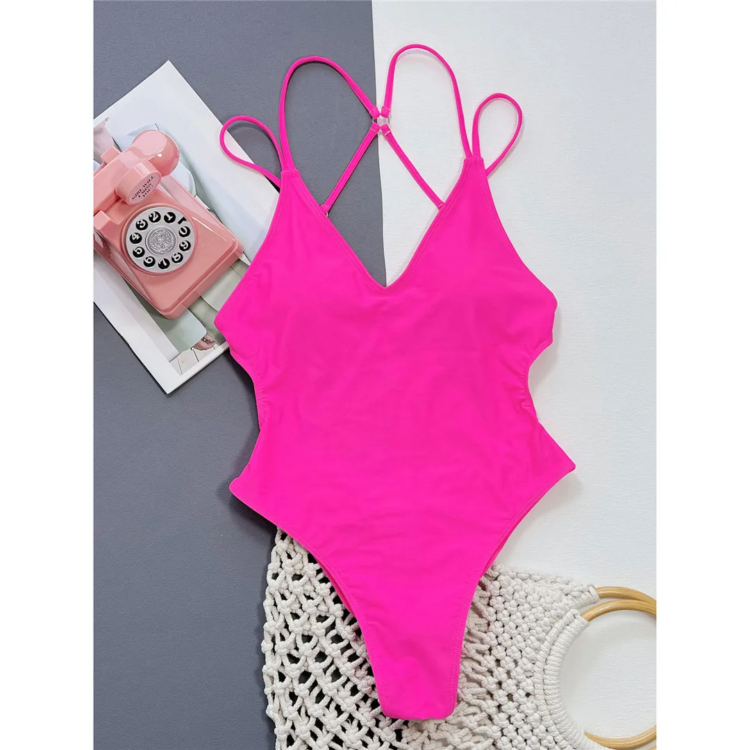 Sexy Leopard Print V-Neck Backless One-Piece Swimsuit