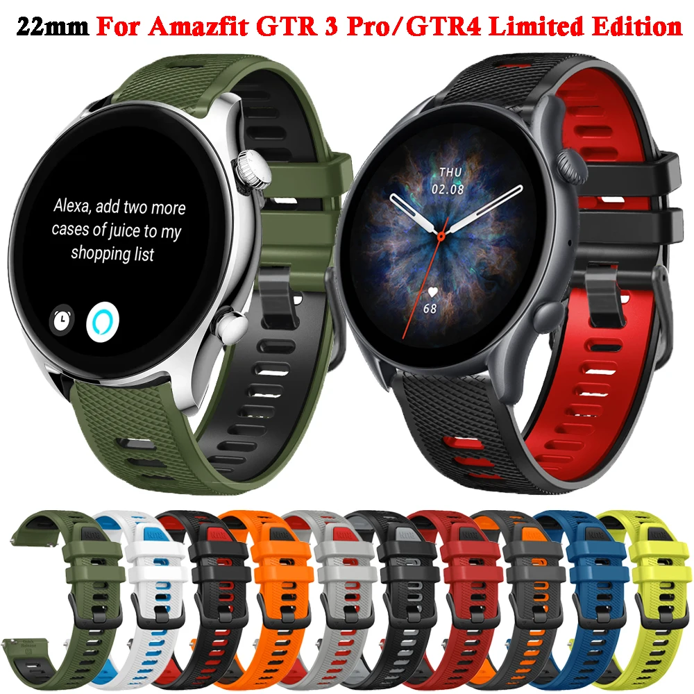 

Ремешок спортивный для Amazfit GTR 3 Pro/4 Limited Edition/2/2e/47 мм, силиконовый браслет для наручных часов Correa Amazfit Cheetah Pro 22 мм