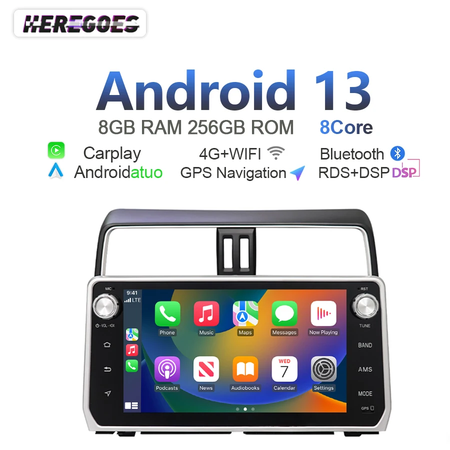 

8+256G Auto Android 13 Car DVD Player For Toyota Land Cruiser Prado 150 2018-2022 Carplay Radio GPS Navigation Bluetooth 4G Wifi