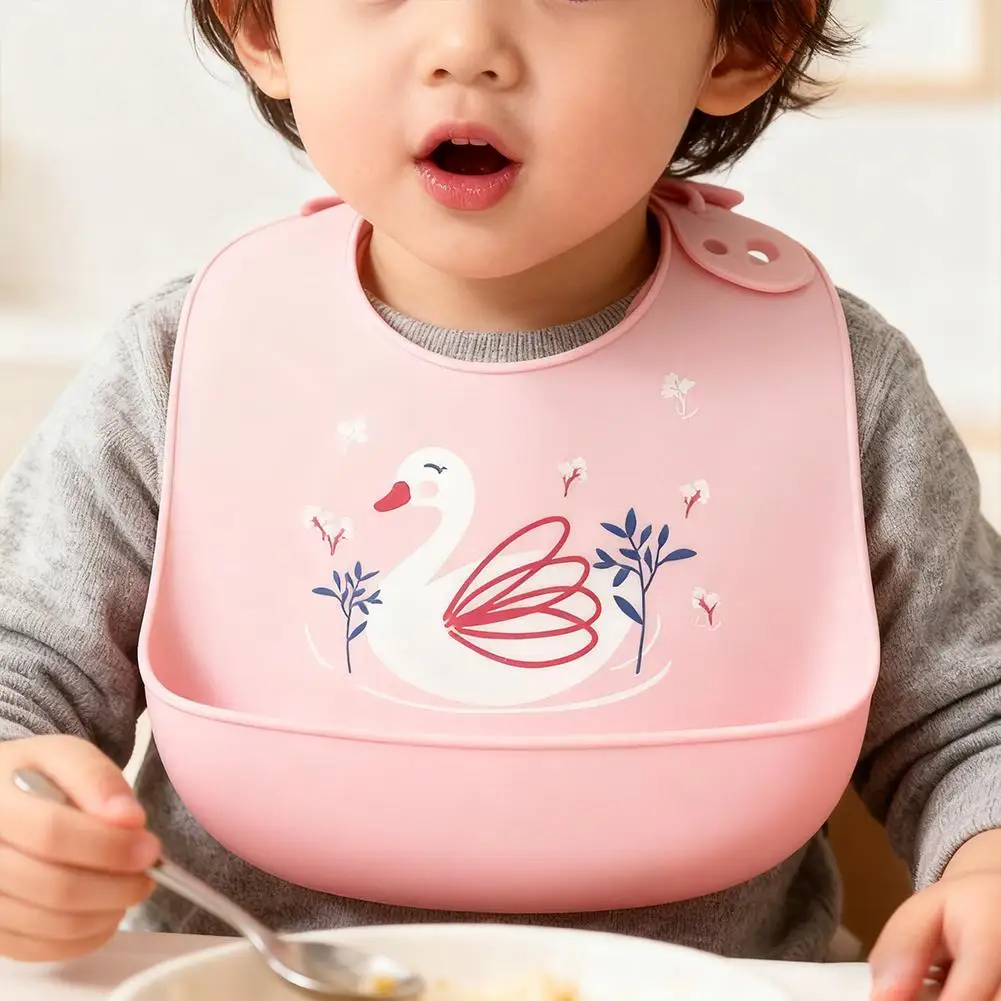 Silicone Baby Bib Waterproof Kids Boy Girl Feeding Stuff Adjustable Feeding Apron Food Grade Cartoon Burp Scarf Toddler Burp Bib 4