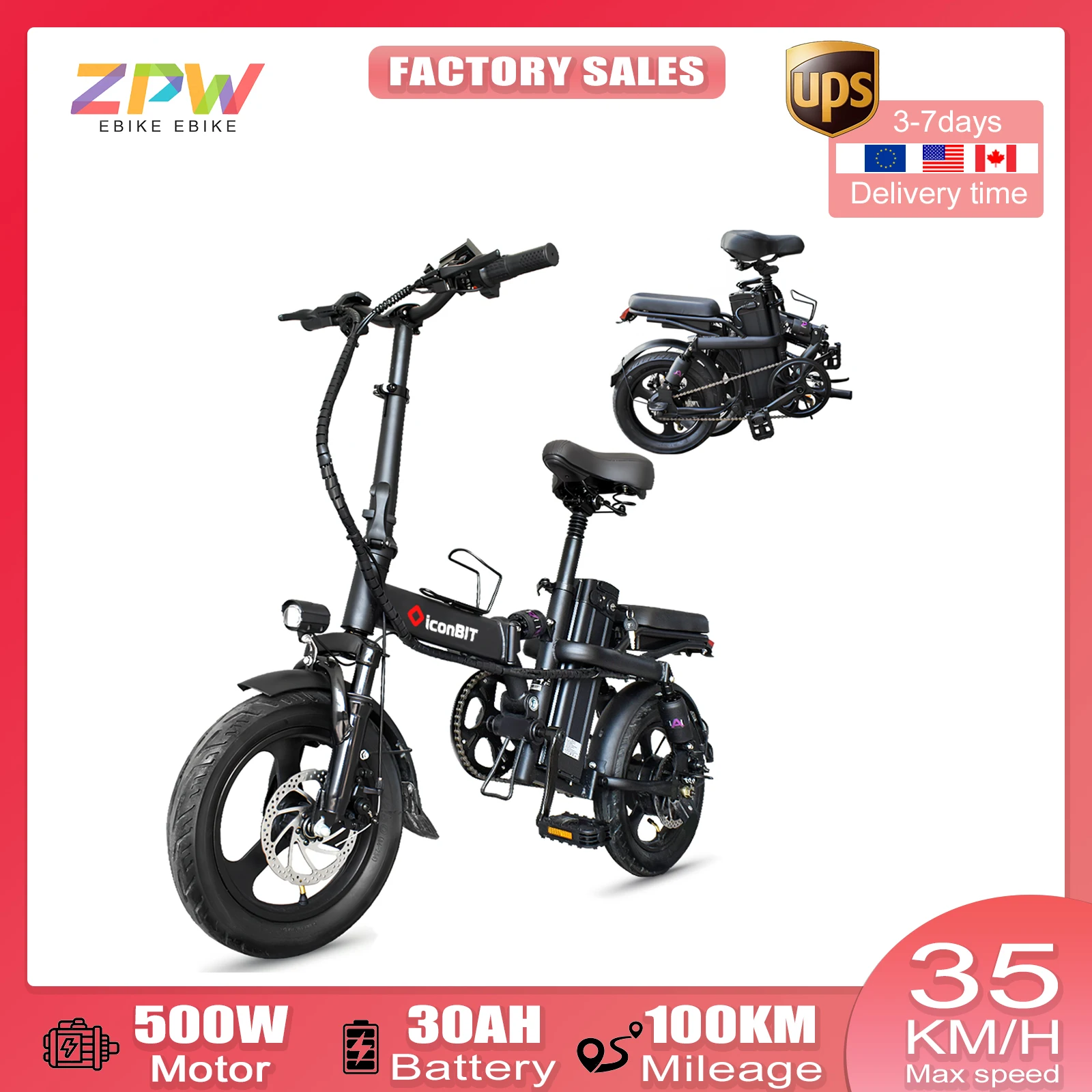 Ebike 500W 48V 30Ah Adulto Grasso Pneumatico Bici Elettrica Pieghevole Bicicletta Elettrica City Commuter Bici Elettrica Urban Ebike