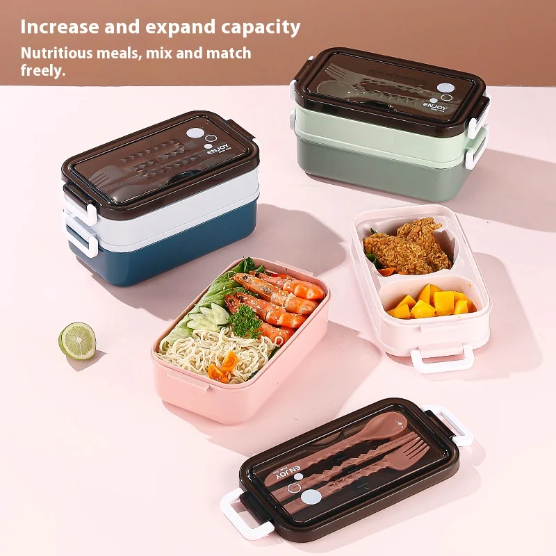 Bento Lunch Box Stackable,1500ml Containers With 4 Compartments And Cutlery, Leakproof 2 Layer Boxes, For Adults Kids Office, Microwave Dishwasher Safe (Green