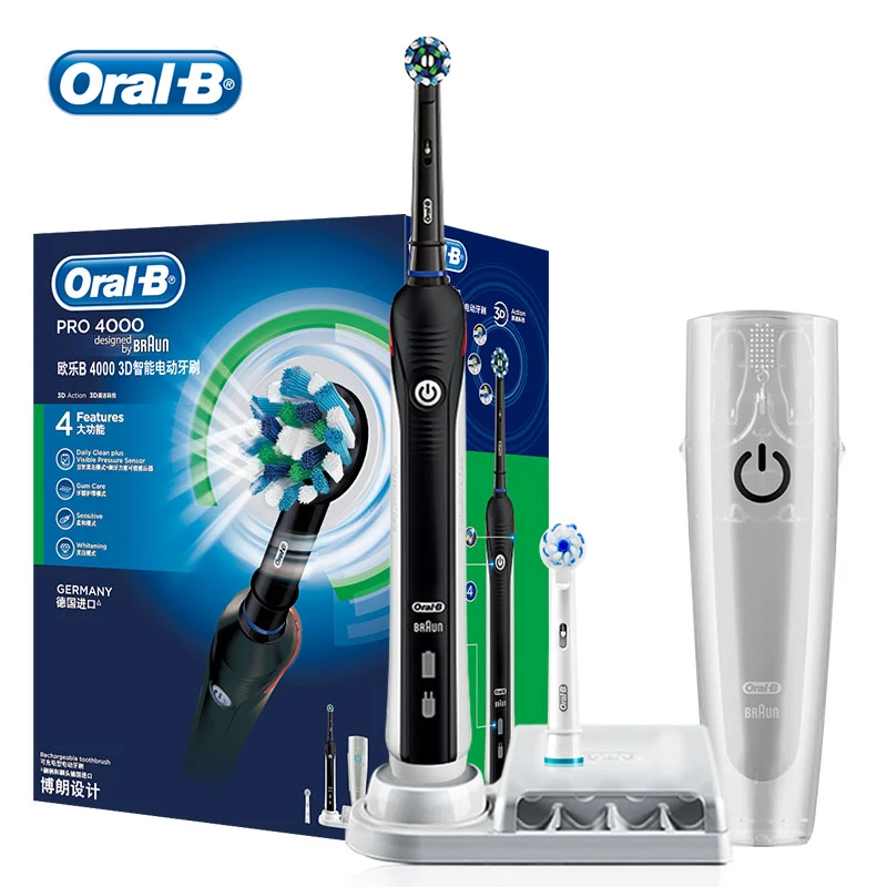 Oral B Electric Toothbrush Pro2000 4000 Rotation Clean Teeth Tooth Brush with Pressures Sensor 3D Teeth Clean Extra 8  Refills