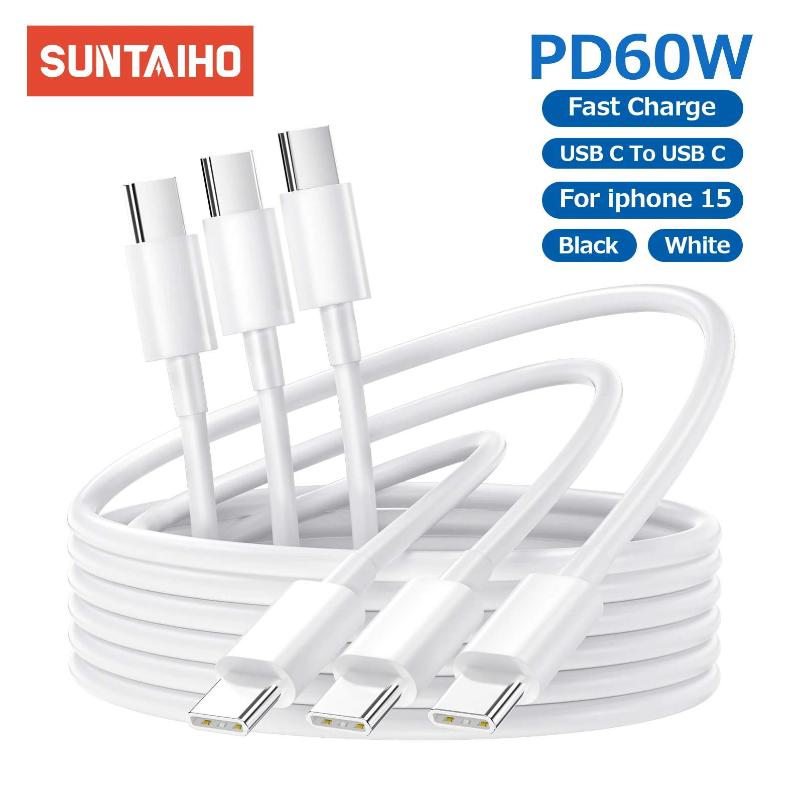 

3 Pack USB C To USB C Cable for iphone 15 Huawei P60 PD 5A 60W Fast Charging Cable for MacBook Pro IPad Pro Charger USB-C Cable