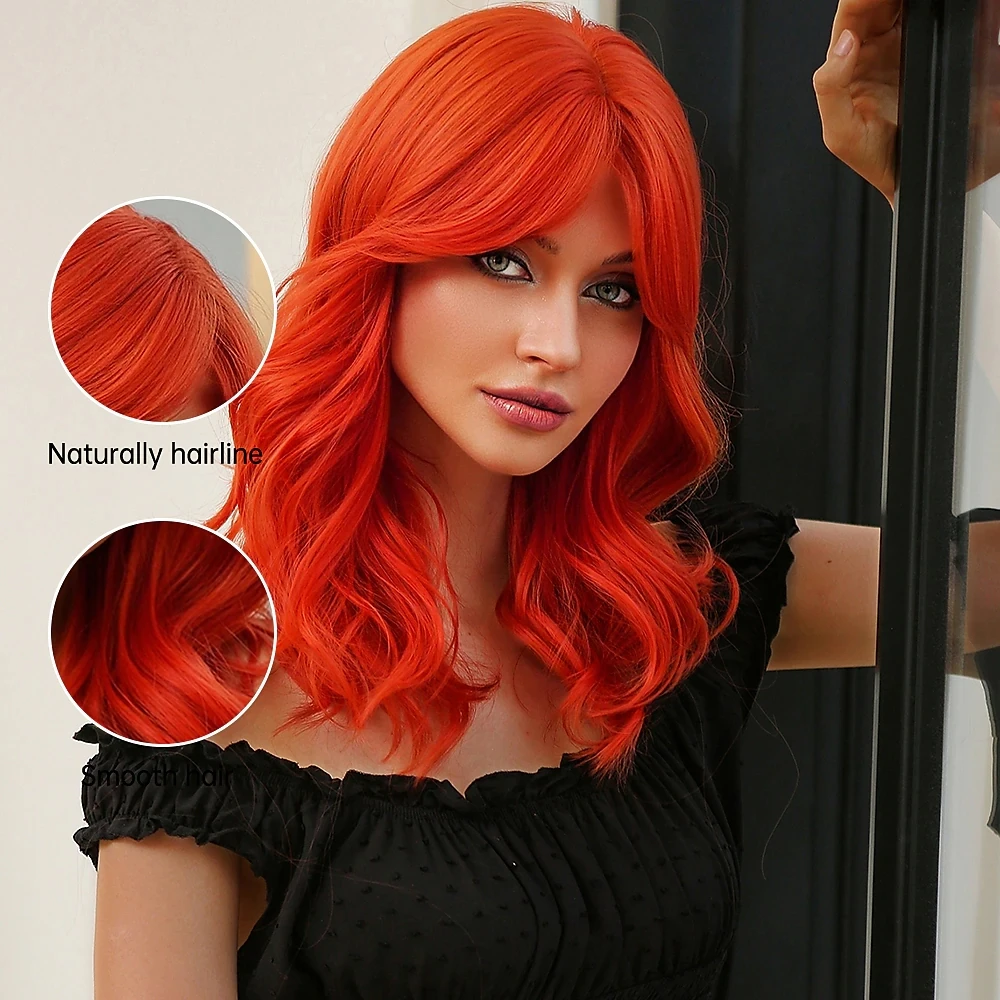 

18 Inch Synthetic Wigs Women's Wig Orange Long Wave Curly Hair with Mid Part Bangs Daily Elegant Lovely Party Cosplay