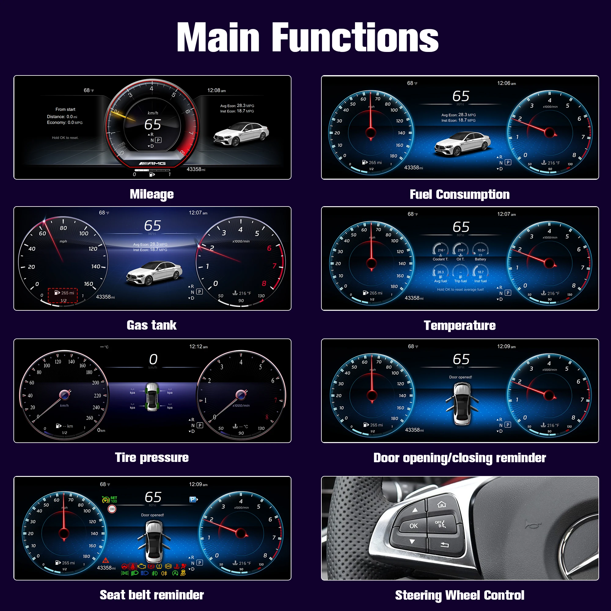 메르세데스-벤츠 C-클래스 W204 (2008-2010) NTG 4.0 클러스터 계기판 속도계용 12.3인치 디지털 계기판