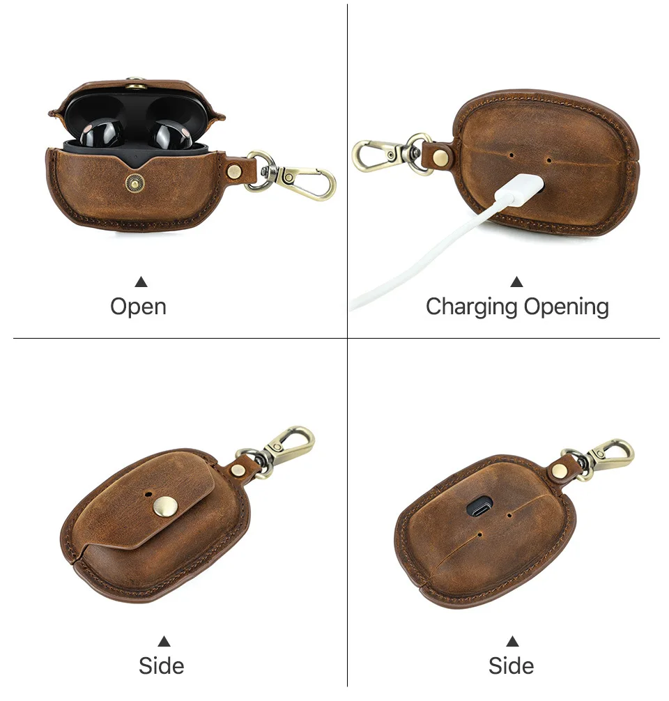 Genuine Leather Earphone Case for Sony WF-1000XM5 Crazy Horse Cowhide Leather Headphone Cover PU Protective Case for 1000X M5
