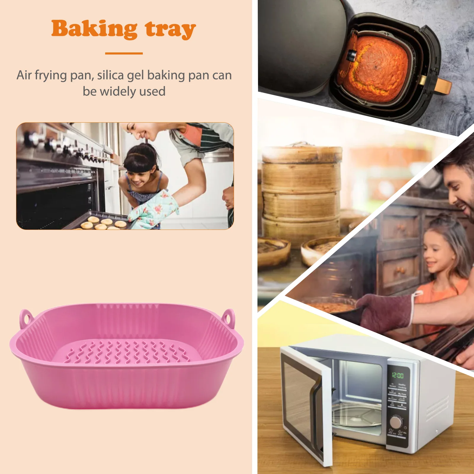 Silicone Air Fryers Baking Tray BPA Free 19cm Square Shaped Air