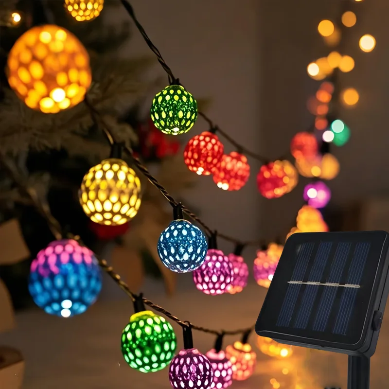 Enchanting Solar Moroccan Ball String Lights - 8 Mode Decorative Outdoor Lighting for Garden and Festive Celebrations