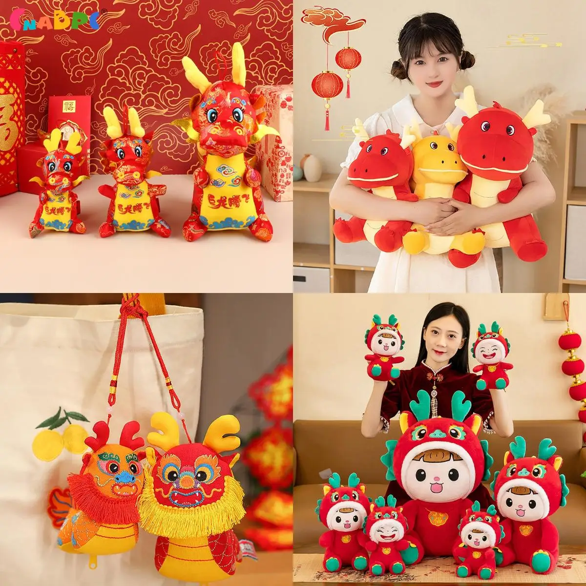 

2024 Cartoon Zodiac Dragons Year Mascot Red Chinese Dragon Plush Toys Soft Stuffed Anime Animal Dinosaur Doll New Years Decor