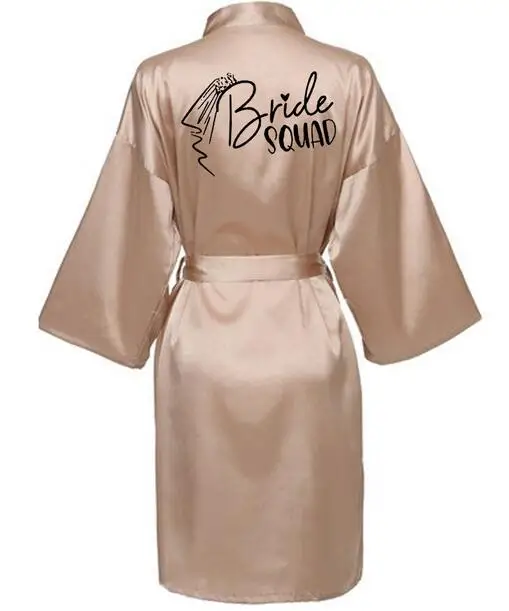 Women Satin Bathrobe Wedding Party Team Bride Robe With Black Letters Kimono Satin Pajamas Bridesmaid Bathrobe SP033