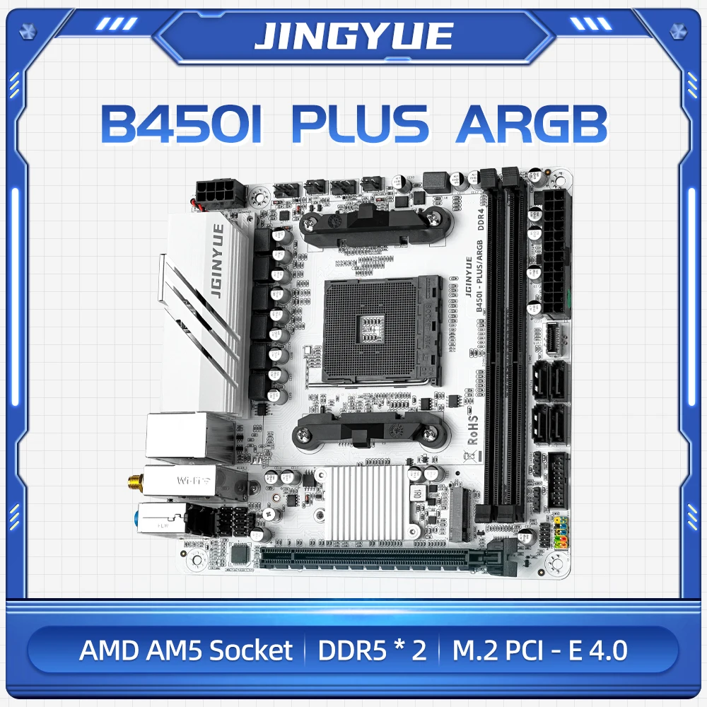 JGINYUE B450I PLUS ARGB 마더보드 AM4 소켓 지원 마더보드 1000/2000/3000/4000/5000 시리즈 DDR4 PCI-E3.0