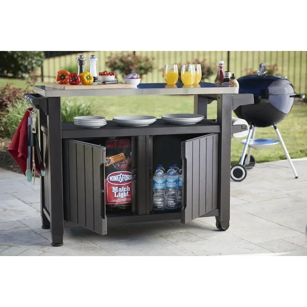 Outdoor Table with Rectangle, Portable Table and Storage Cabinet, Outdoor Tables.